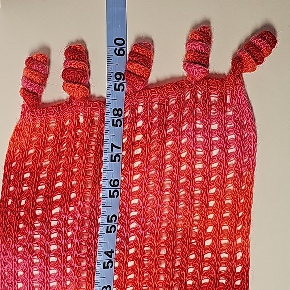 Colorful Loose Knit Crochet Neck Scarf Multicolor Pink Red Orange Neckerchief - Picture 9 of 9